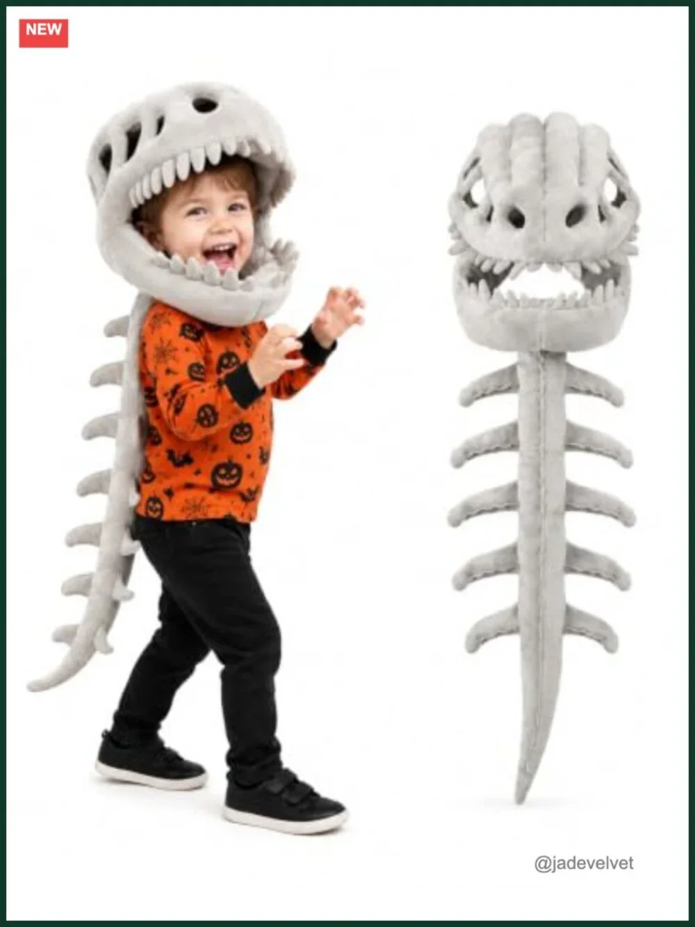 Kids Dinosaur Skeleton Costume Plush Wearable Dino Bone Outfit with Head Spine